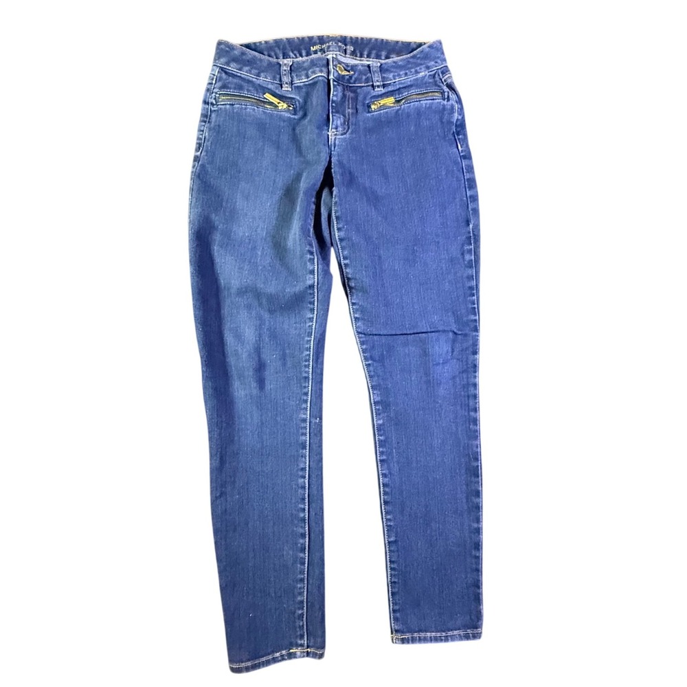 Michael Kors Womens Blue Skinny Jeans Zip Pockets Size 2